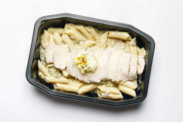 Gluten Free, High Protein Chicken Pasta with Light Mushroom Sauce